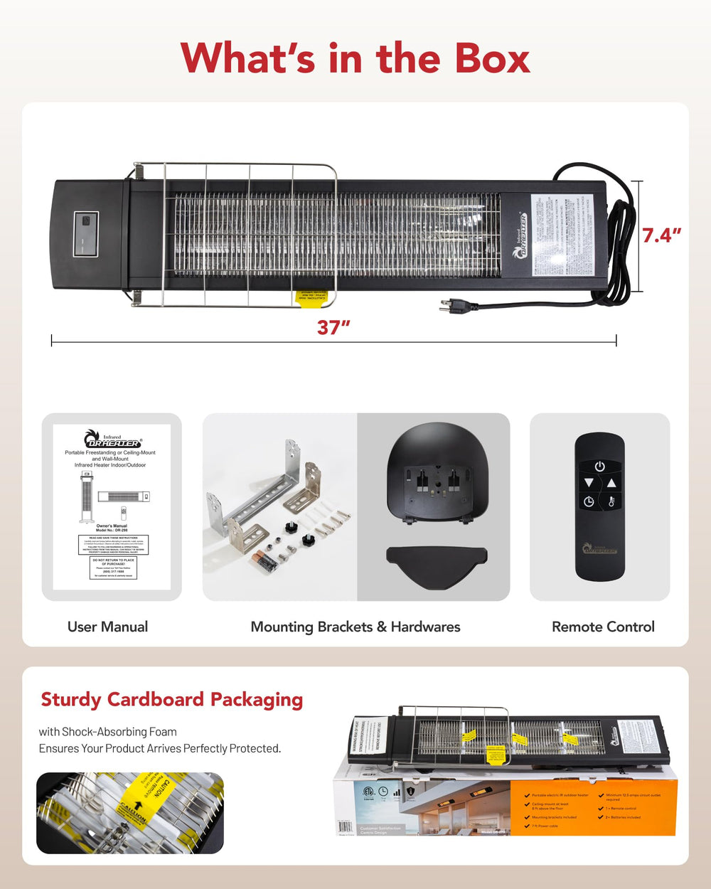DR. INFRARED HEATER on a covered patio creating cozy outdoor comfort benefit