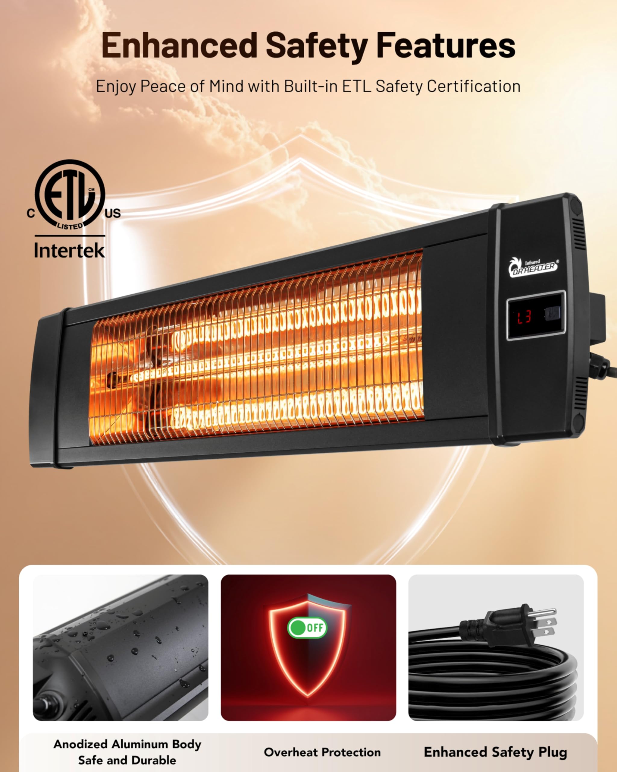 DR. INFRARED HEATER high-reflectivity mirror plate close-up for efficient heat