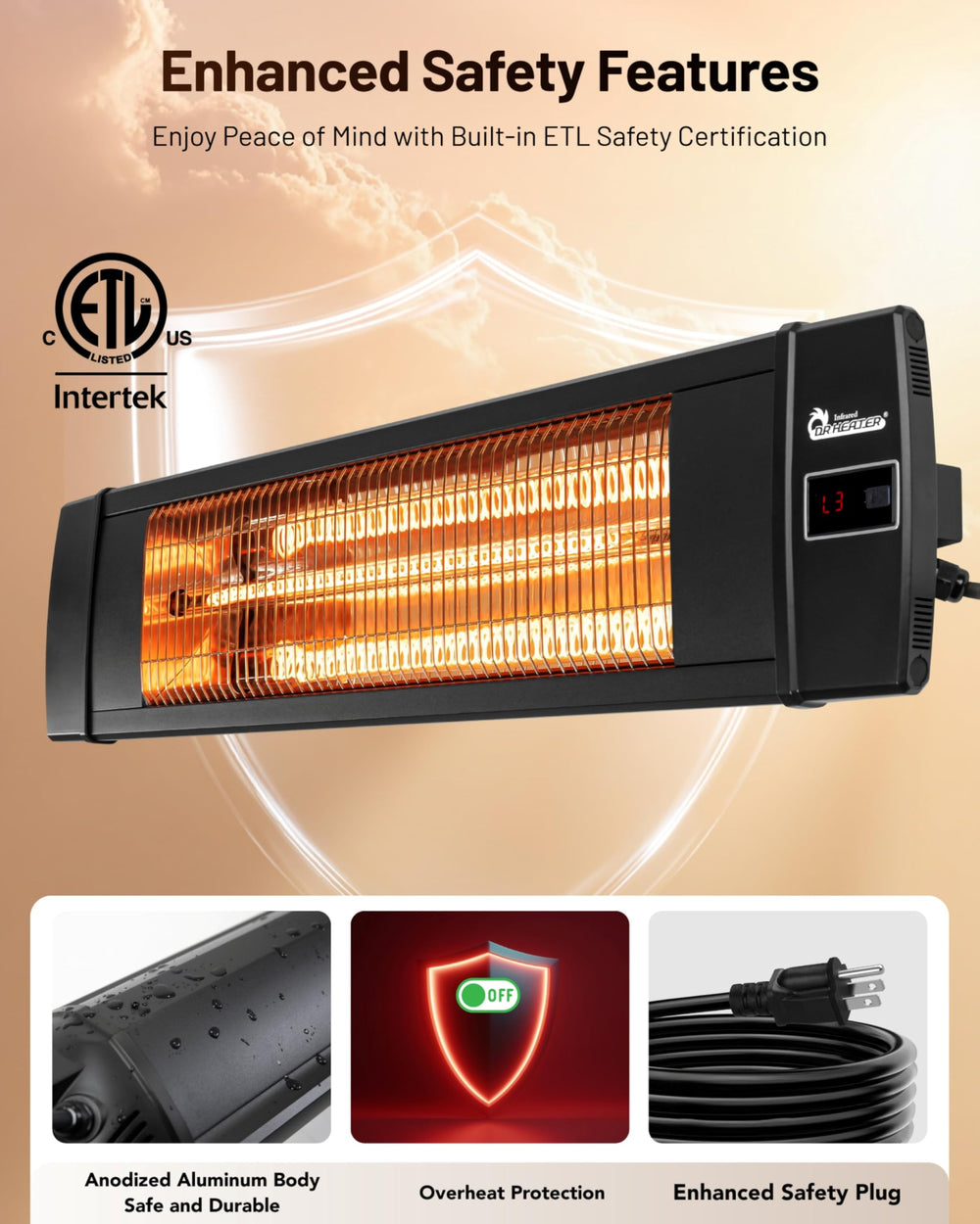 DR. INFRARED HEATER high-reflectivity mirror plate close-up for efficient heat