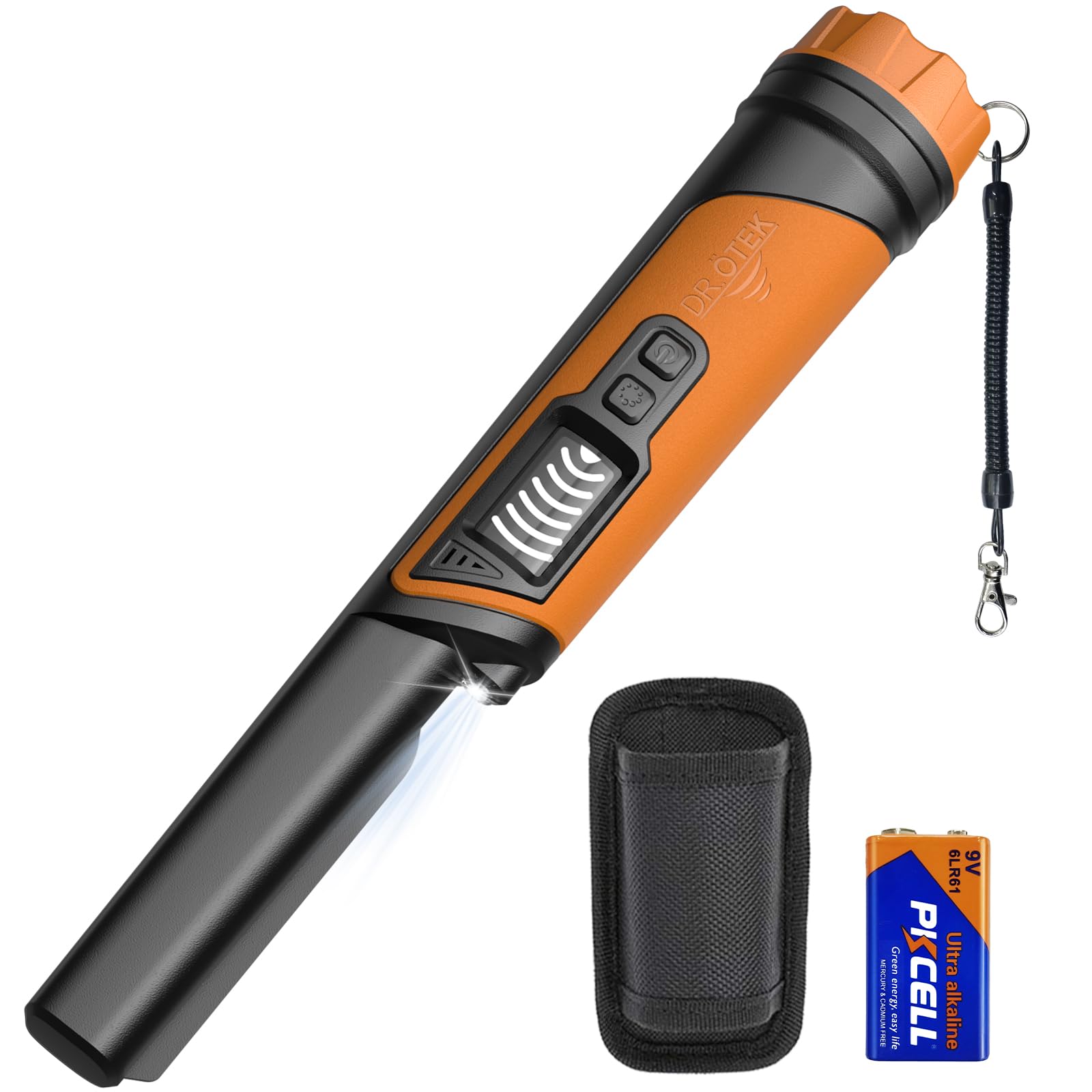 DR.ÖTEK front view showing compact pinpointer and controls for easy handling