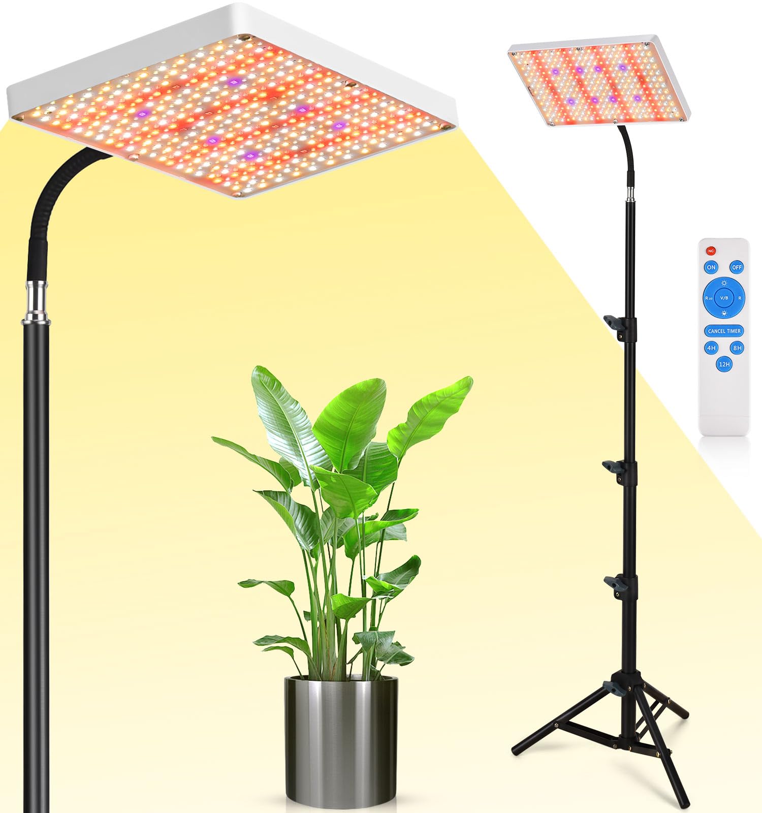 DragonLight front view of floor stand showing full-spectrum panel and stable base benefiting indoor growers