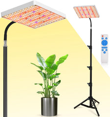 DragonLight front view of floor stand showing full-spectrum panel and stable base benefiting indoor growers