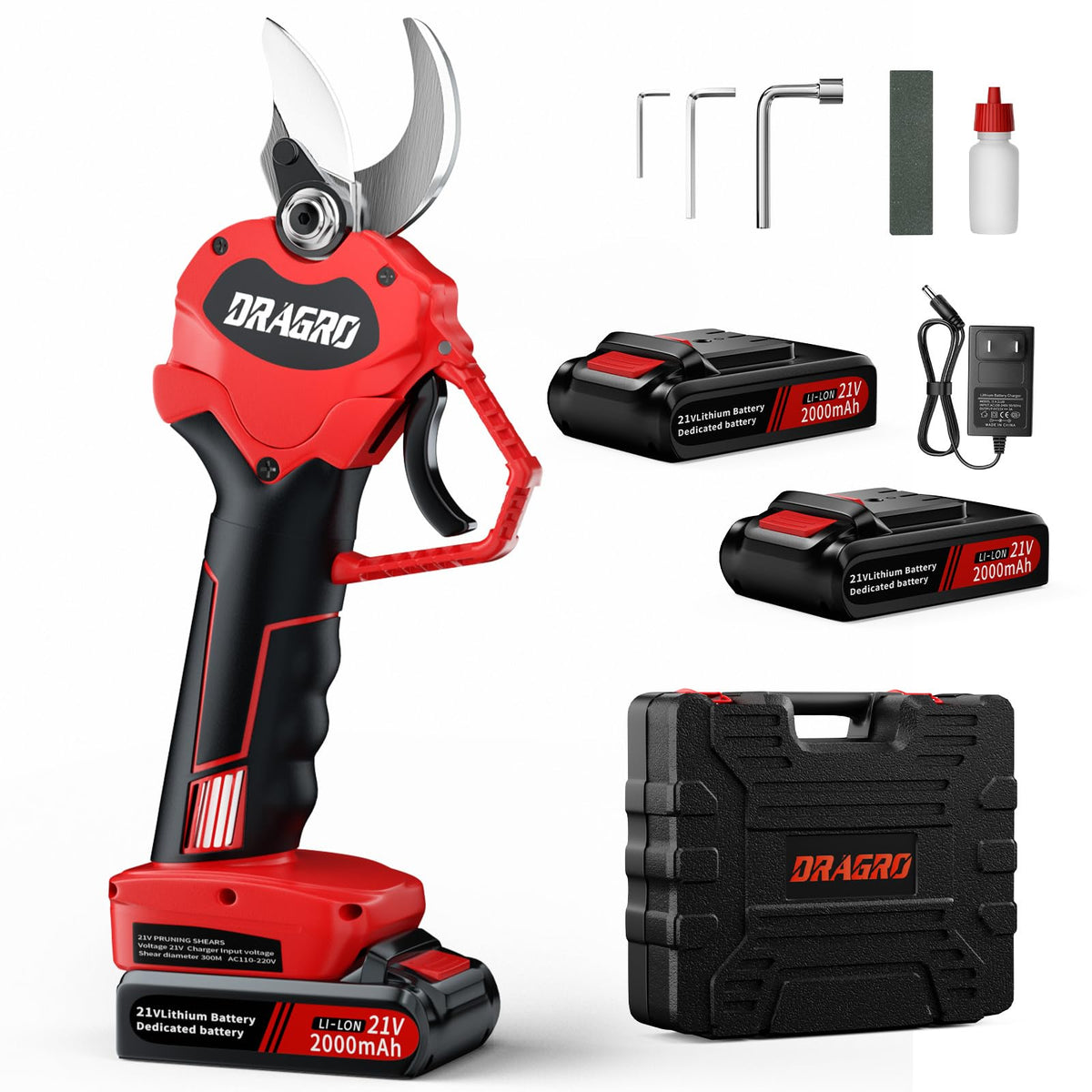 Dragro front view of cordless pruner showing compact design and quick cuts