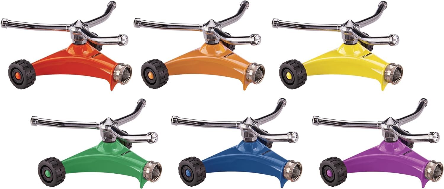 Dramm ColorStorm three-arm sprinkler head detail for even water distribution
