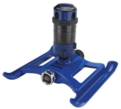 Dramm ColorStorm front view showing sprinkler and stable metal base, improves durability