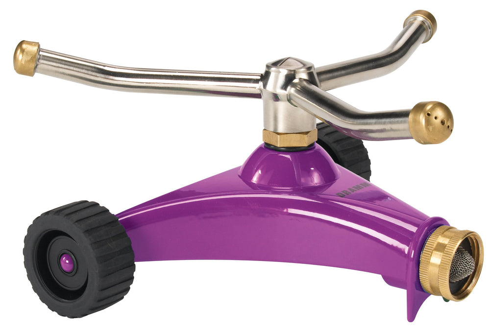 Dramm ColorStorm front view showing durable metal base and vibrant berry finish for longevity