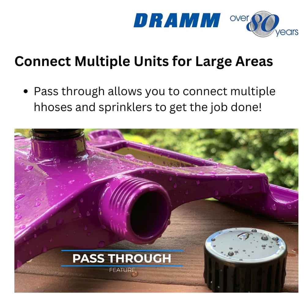 Dramm pass-through connection illustrating linked sprinklers for expanded coverage