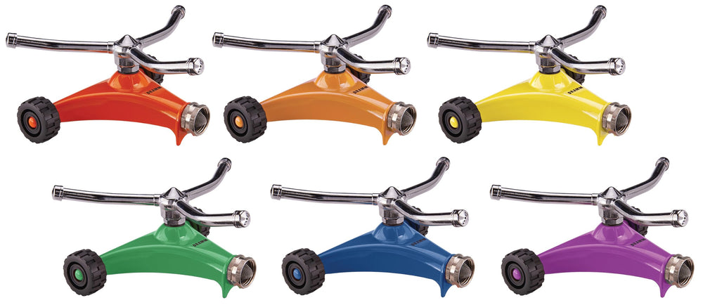 Dramm ColorStorm heavy-duty 6-inch wheeled metal base for stable placement and easy movement