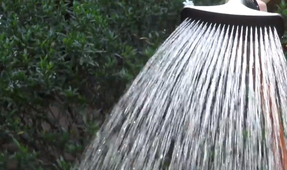 Dramm nozzle watering hanging basket with soft spray to protect flowers