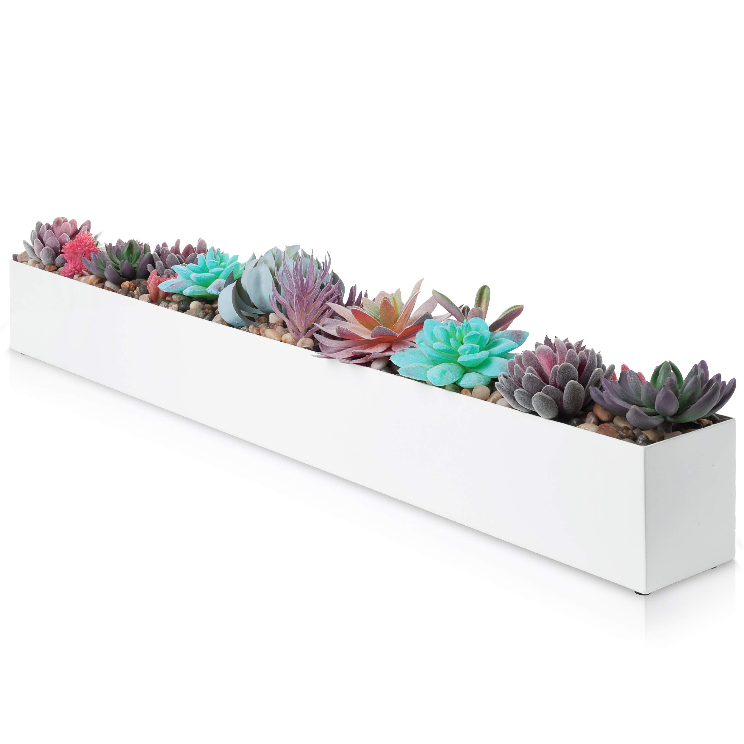 DR&Co rectangular planter front view showing clean lines and white finish benefit: modern display