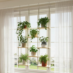 Drconox front view of 8-tier hanging window shelf showing clean vertical display and sunlight benefit