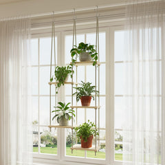 Drconox front view of 5-tier hanging plant shelves showing compact storage benefit