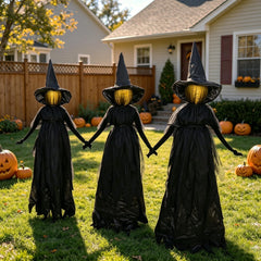 DR.DUDU front view of three witch stakes showing height and design, adds spooky curb appeal