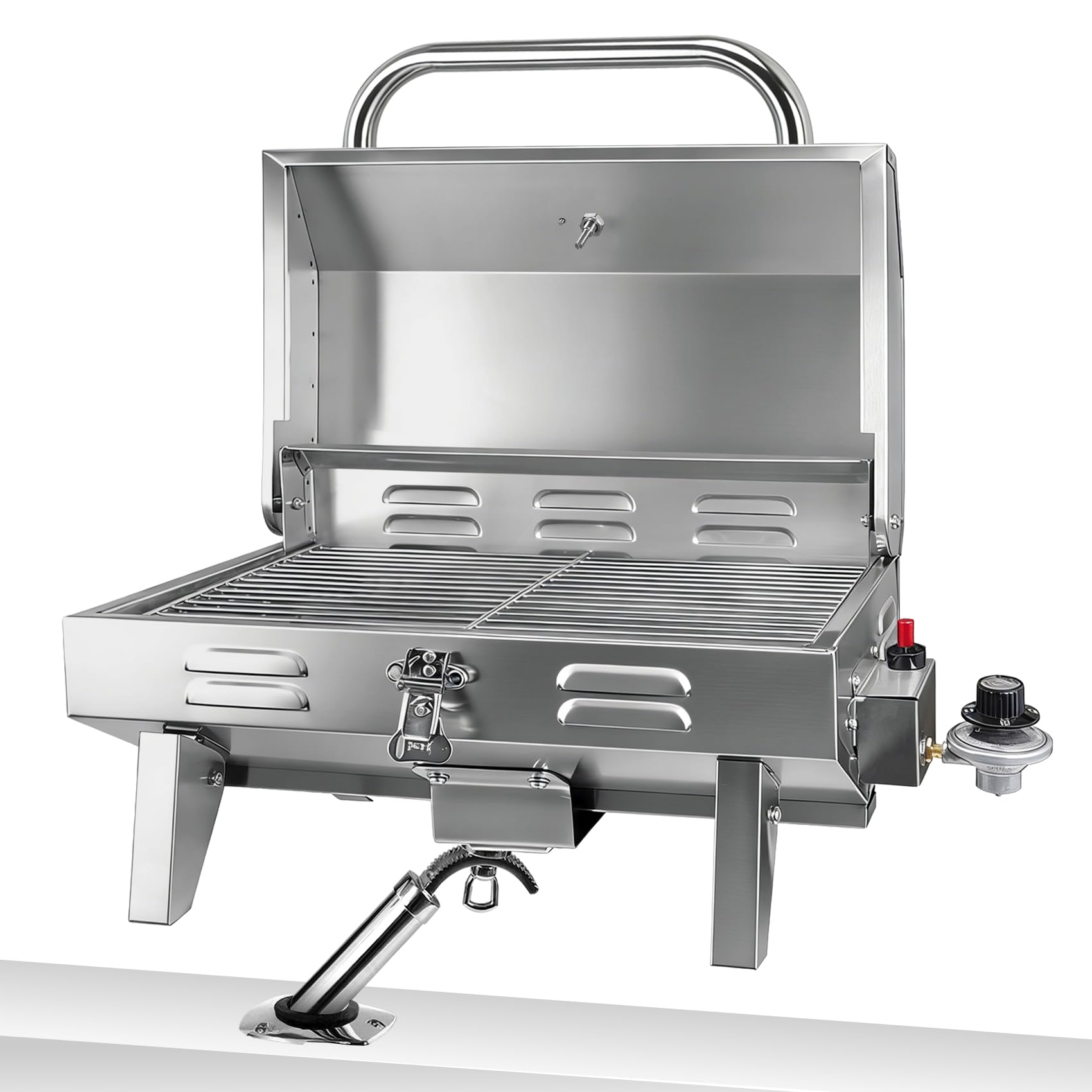 dre front view of boat grill showing compact marine design and benefit of space saving