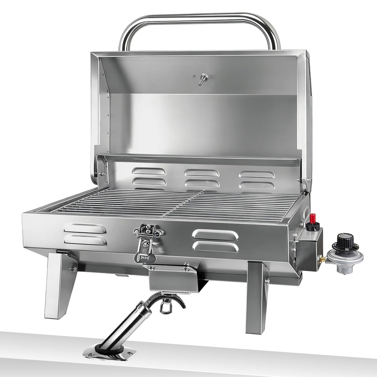 dre front view of boat grill showing compact marine design and benefit of space saving