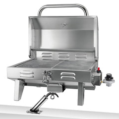 dre front view of boat grill showing compact marine design and benefit of space saving