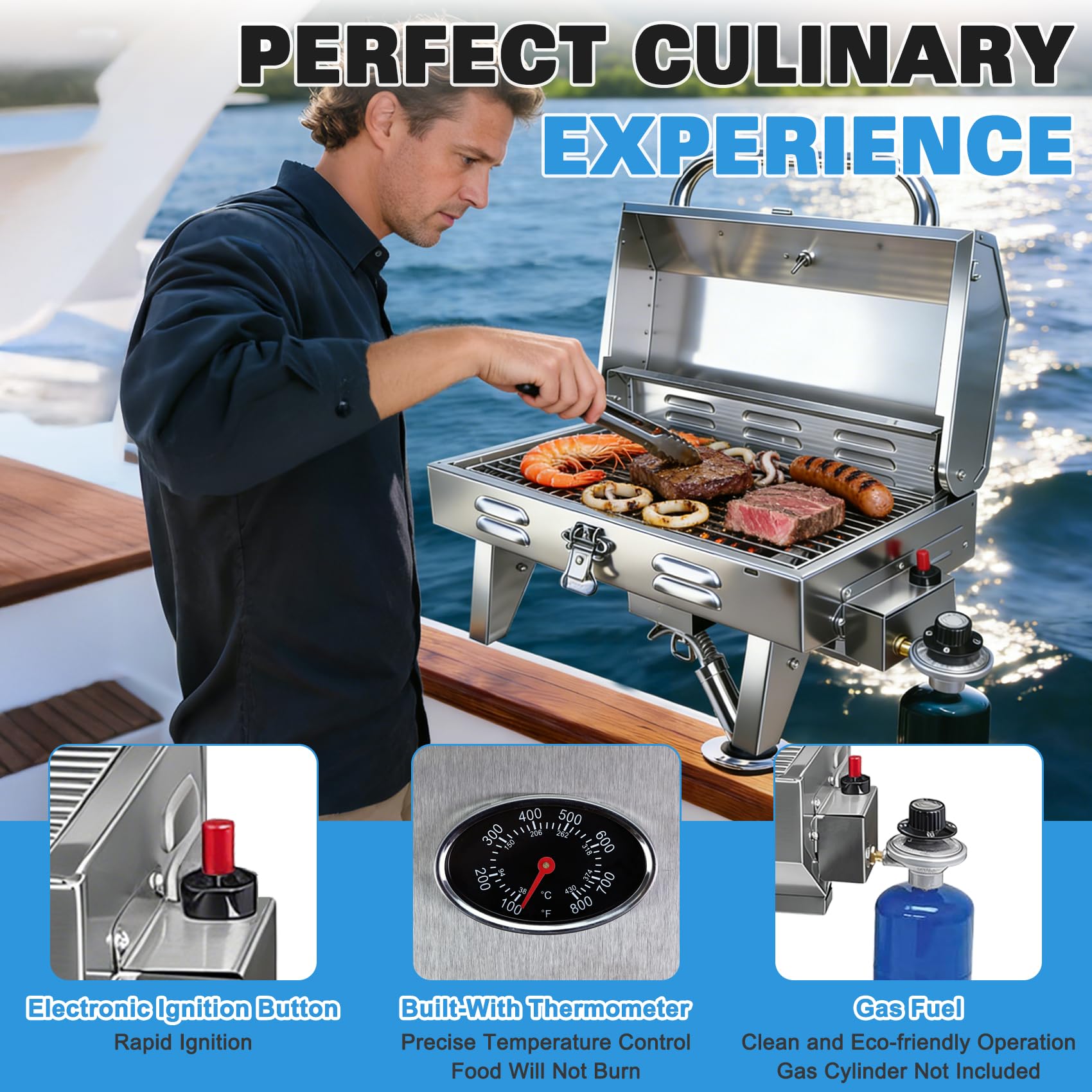 dre in use on boat deck lifestyle scene showing easy on-deck cooking benefit