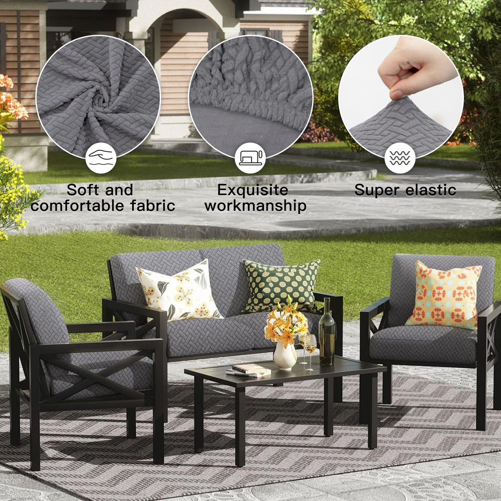 DREAHOTEXTIL cushion cover in use on patio sofa showing stylish weather-ready seating