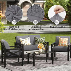 DREAHOTEXTIL cushion cover in use on patio sofa showing stylish weather-ready seating
