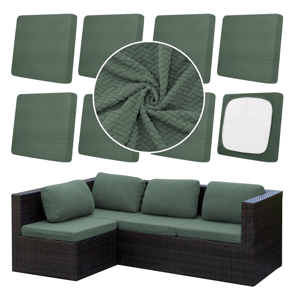 DREAHOTEXTIL front view of 8-pack patio cushion covers showing full set and packaging, fast refresh benefit