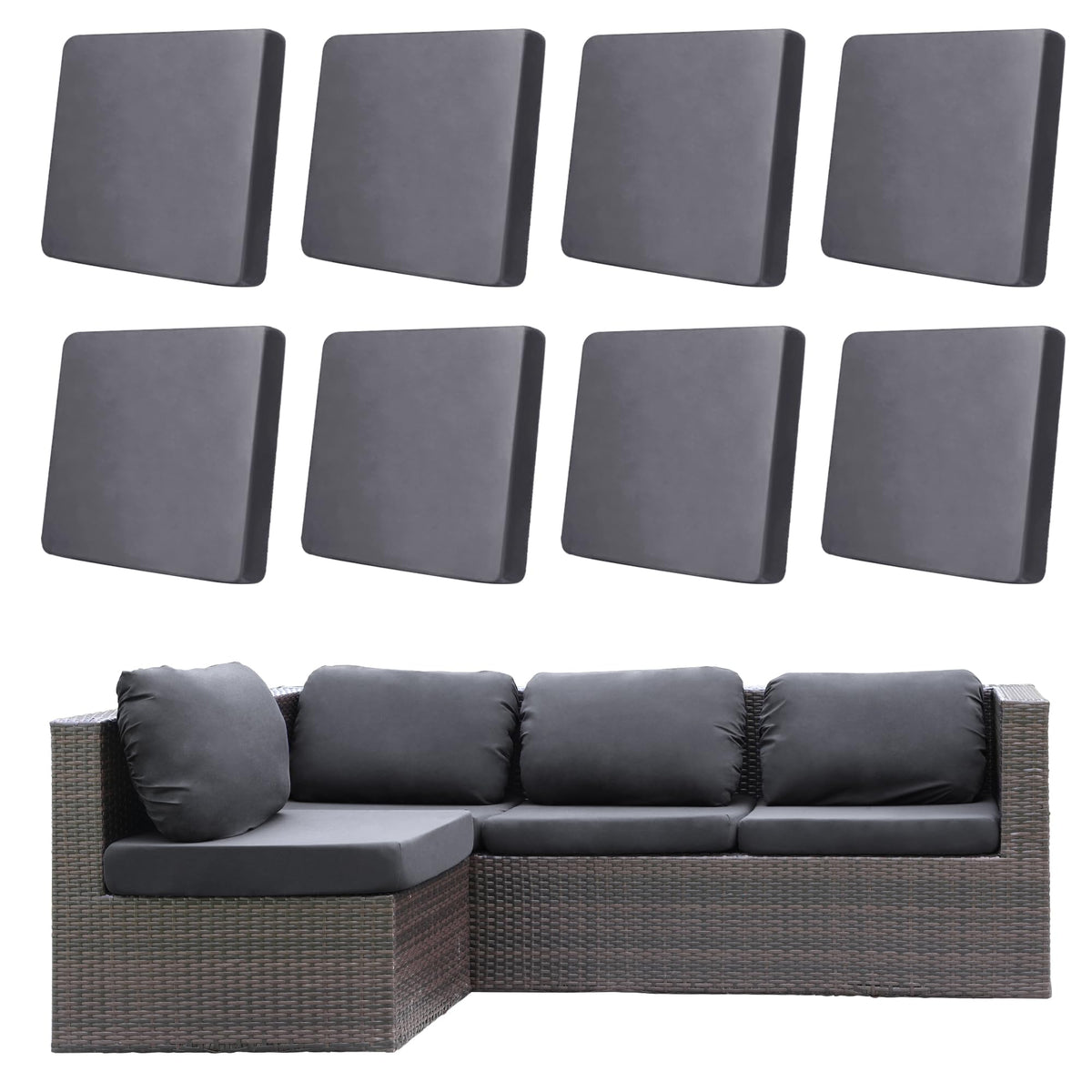 DREAHOTEXTIL front view of 8-pack covers showing neat patio finish and instant refresh