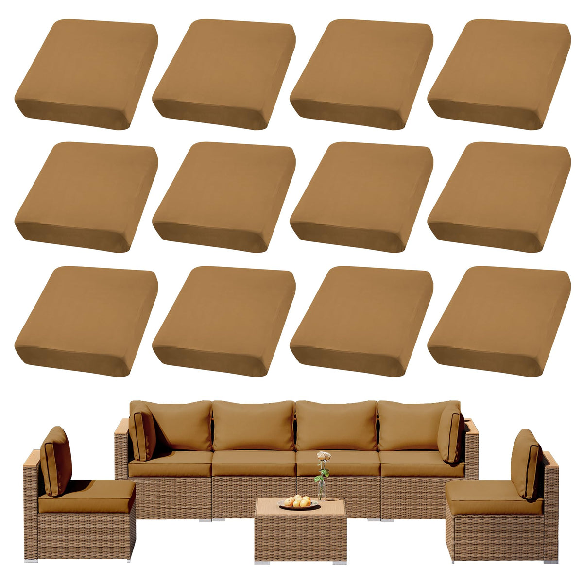 DREAHOTEXTIL front view showing complete 12-piece set refreshing a patio sofa