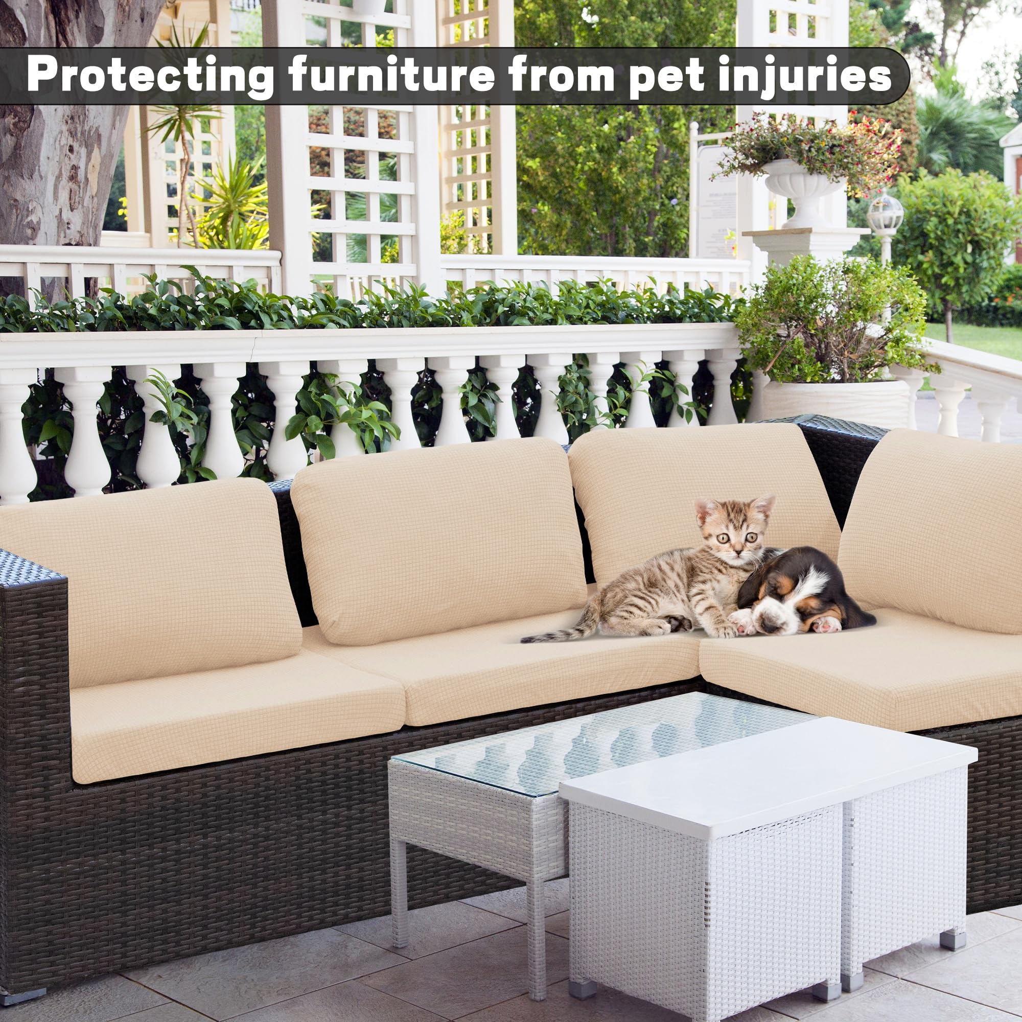 DREAHOTEXTIL fundas en uso en patio, protege muebles y facilita limpieza