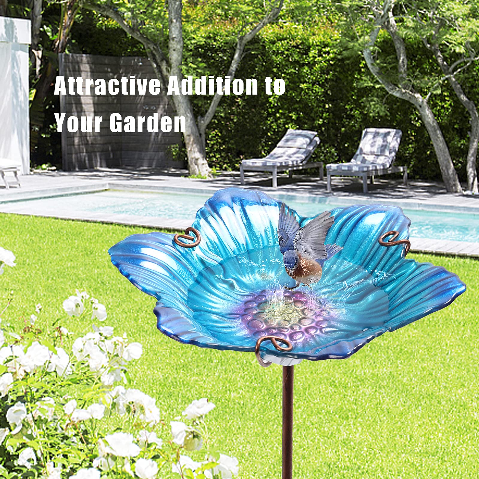 DREAM GARDEN metal stake inserted in lawn for stable, secure placement