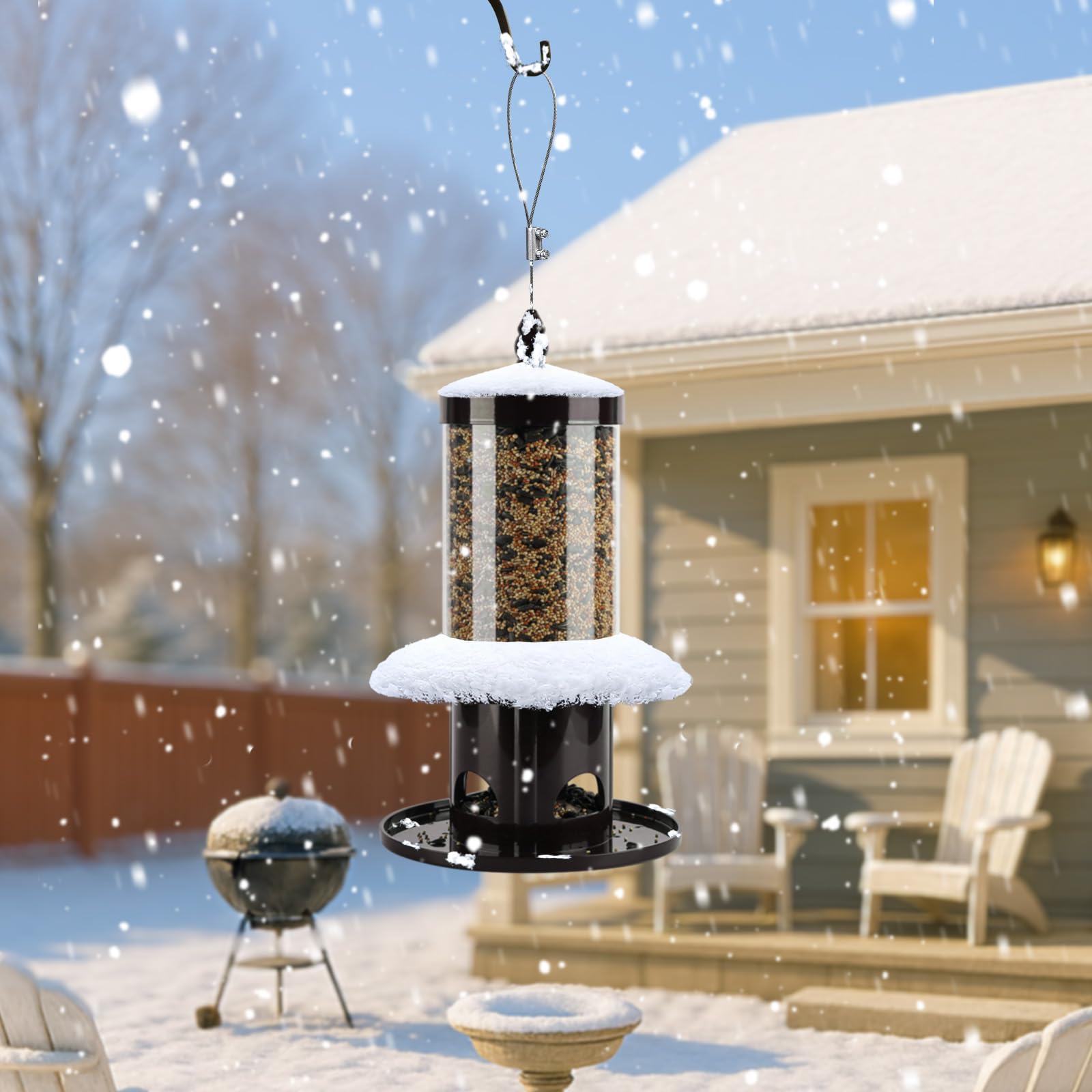 Dreamdrawer multiple small birds feeding showcasing attraction and tidy feeding area