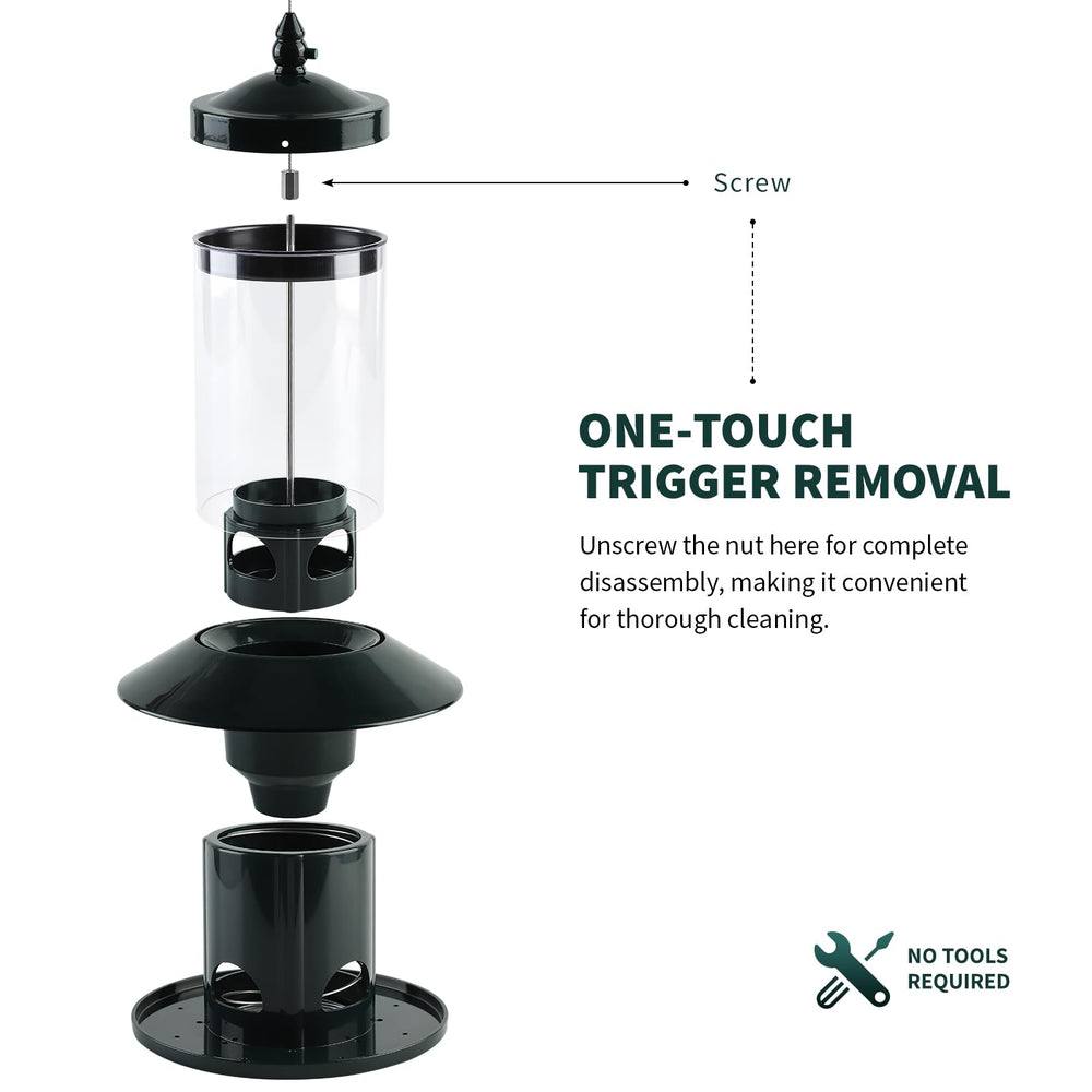 Dreamdrawer feeder hanging in garden illustrating easy installation and bird-friendly benefit