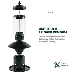 Dreamdrawer feeder hanging in garden illustrating easy installation and bird-friendly benefit
