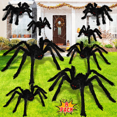 Dreampark spiders front view showing eight-piece set for dramatic Halloween curb appeal