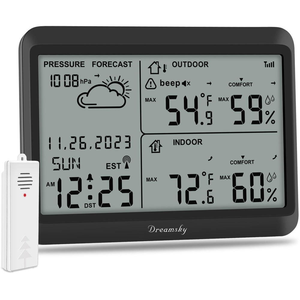 DreamSky front view large LCD display showing clear temperature and humidity — easy reading