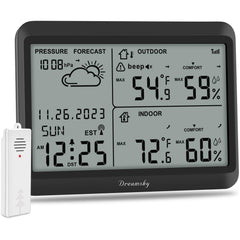 DreamSky front view large LCD display showing clear temperature and humidity — easy reading