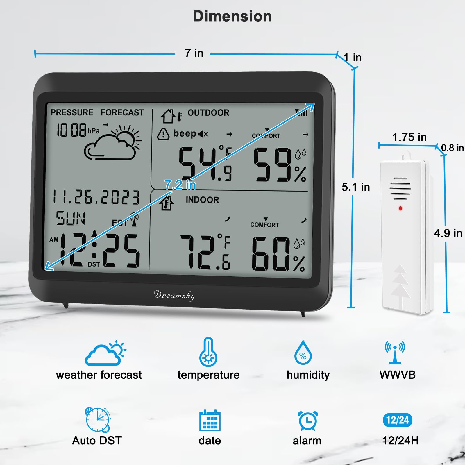DreamSky display held in hands for scale showing compact size and portable placement benefit