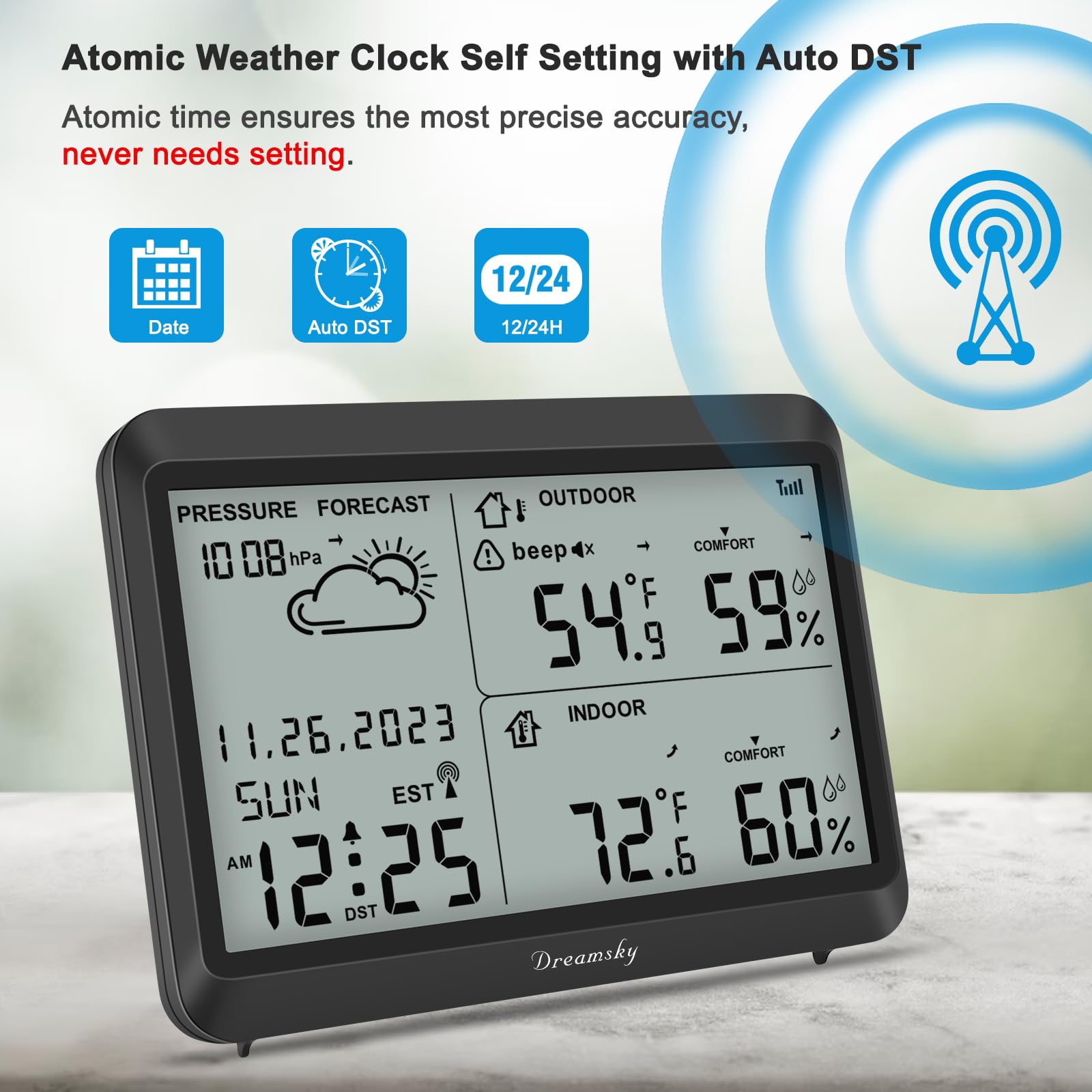 DreamSky outdoor sensor beside garden plants showing remote monitoring benefit for gardening