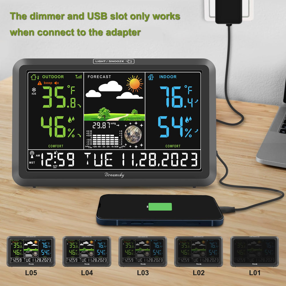 DreamSky USB power port view showing continuous illumination convenience