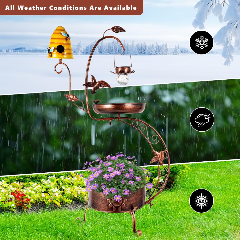 DREAMSOUL bird bath staked into lawn with three U-shaped plugs for wind stability