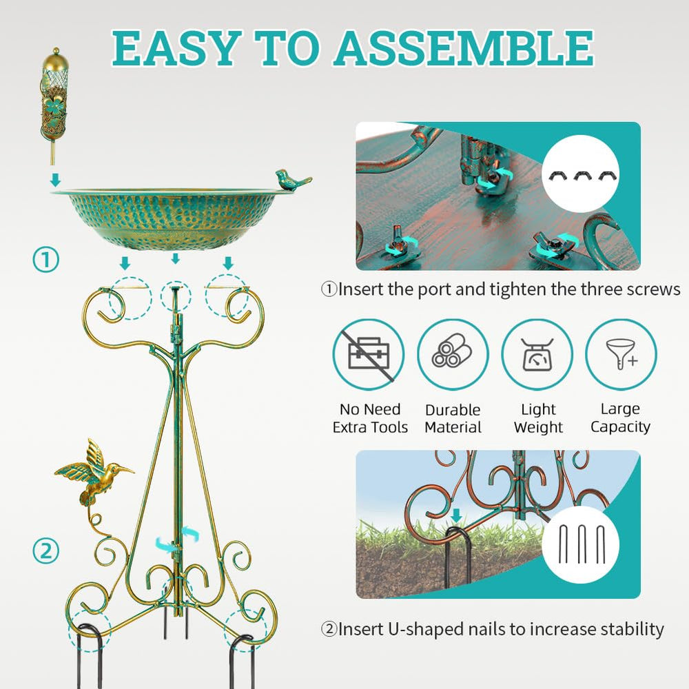 dreamysoul side profile of pedestal bird bath highlighting height and stable silhouette, easy positioning
