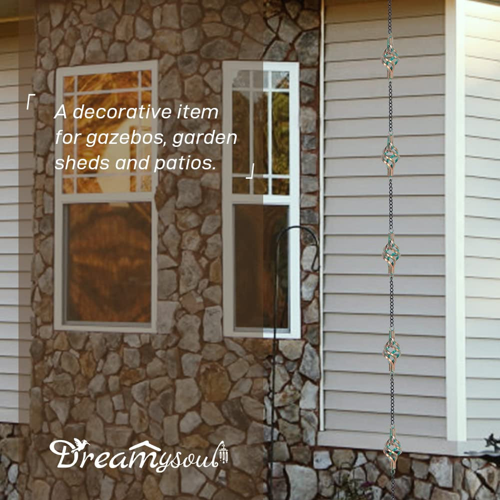 dreamysoul chain directing water into rain barrel basin for efficient water collection