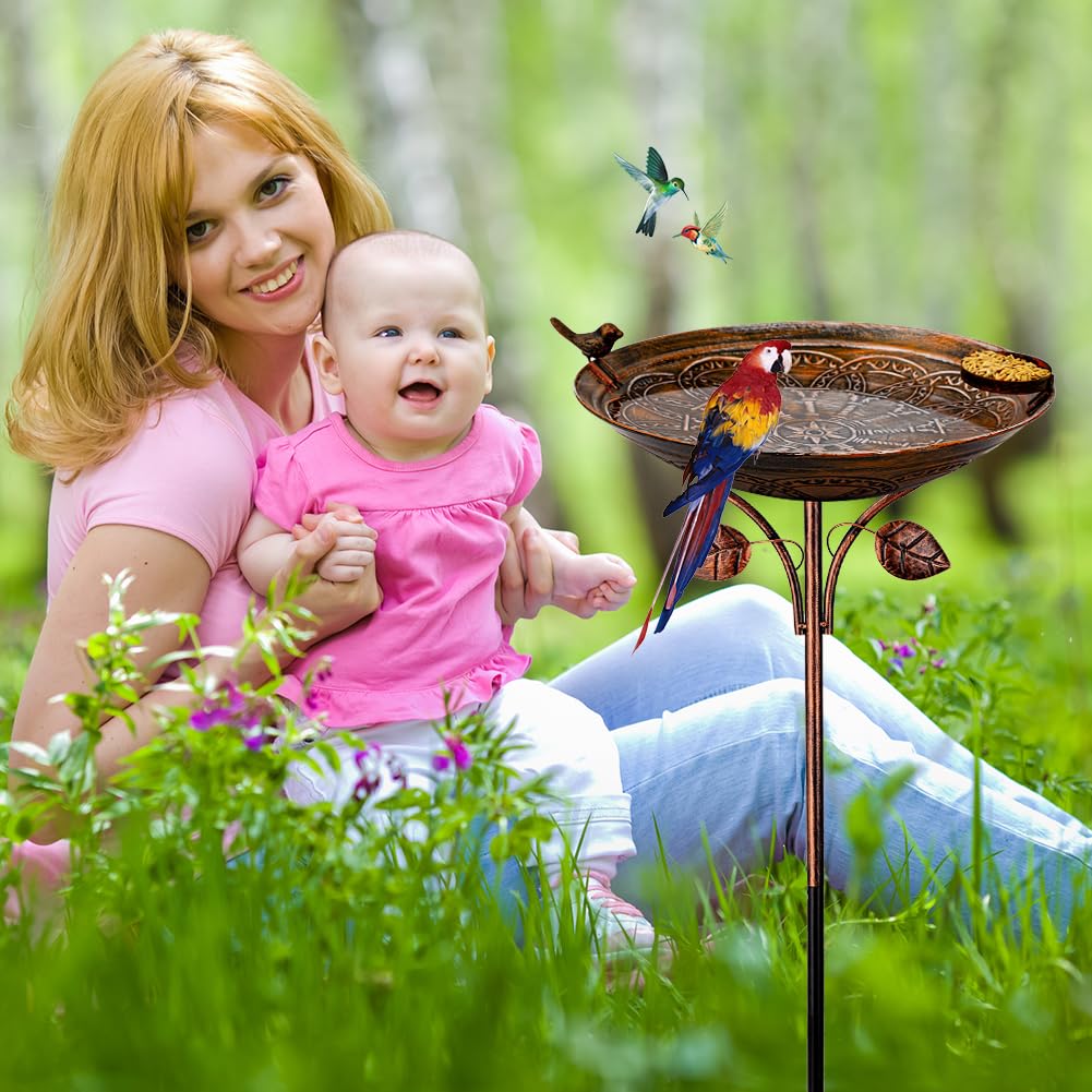 dreamysoul bird bath next to chair for scale showing comfortable waist height
