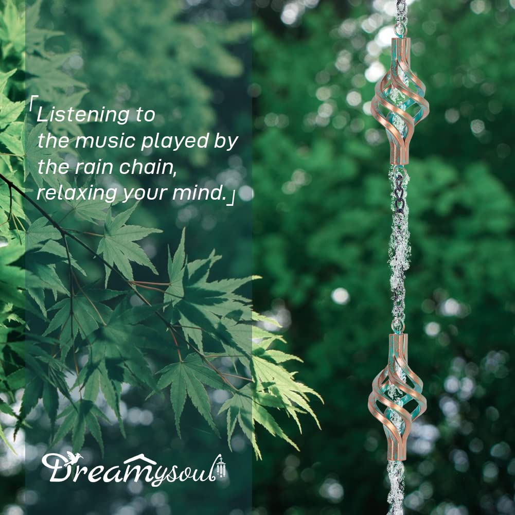 dreamysoul rain chain next to ruler showing exact length and adjustable fit advantage