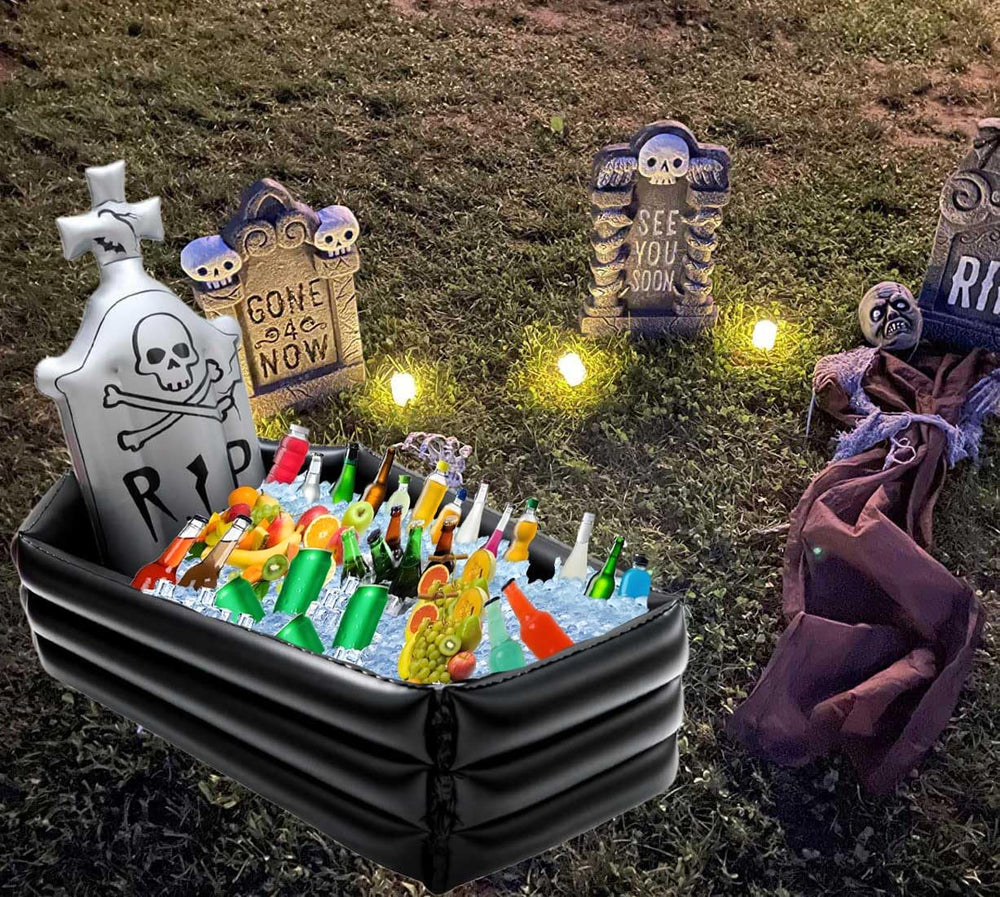 DredQcco coffin cooler poolside in party scene creating festive convenience