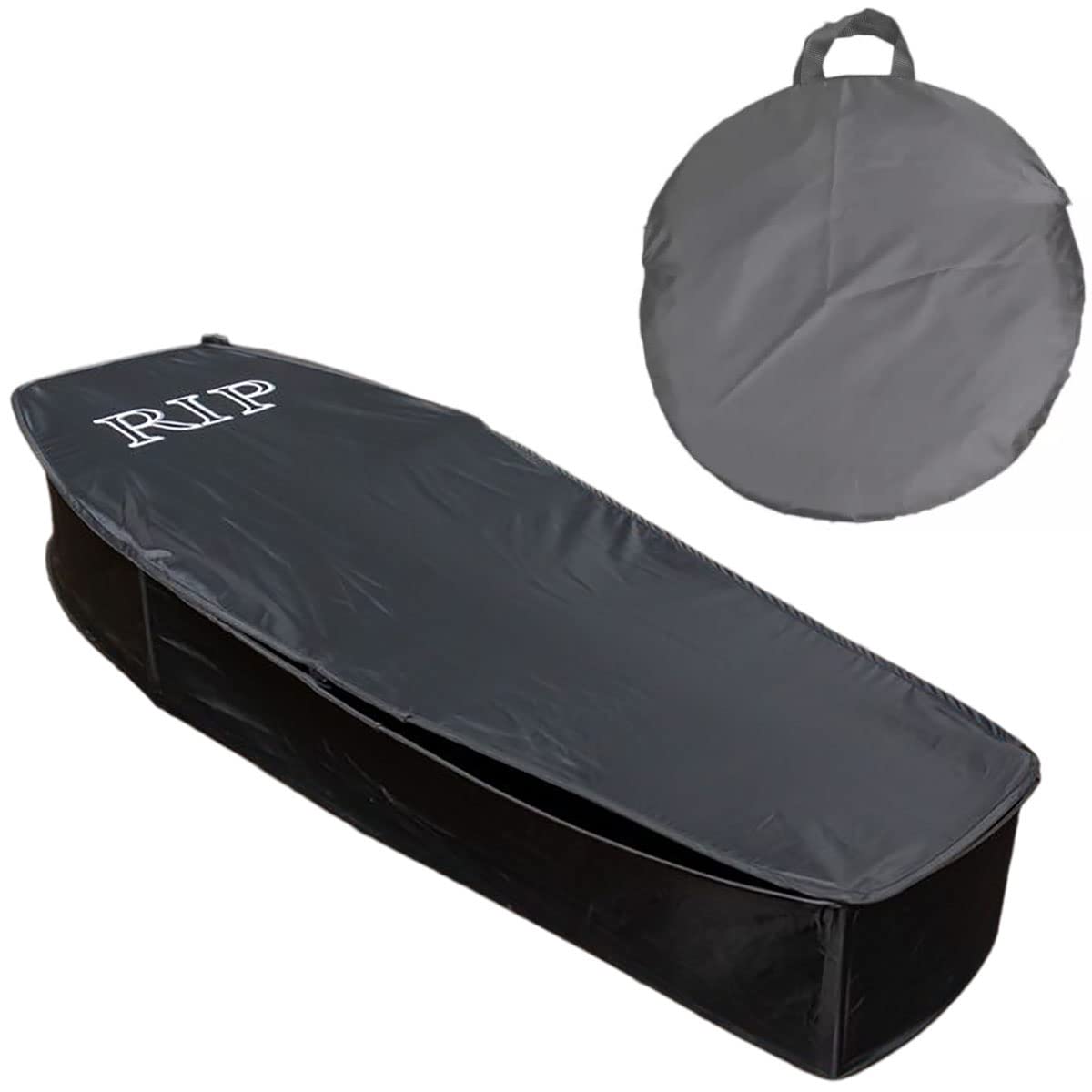 DredQcco front view pop up coffin showing life-size silhouette and dramatic look