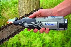 Dremel kit in use on chainsaw tooth, demonstrating faster and safer sharpening
