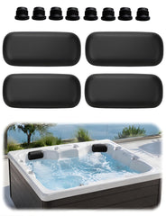 Dresgor four-pack front view showing black headrests and clean fit, restores spa appearance