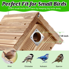 Dreyoo entrance hole detail 1-1/8" sized for wrens and chickadees to encourage occupancy