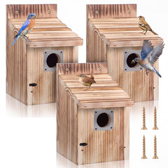 Dreyoo front view of three bluebird houses showing protection and curb appeal
