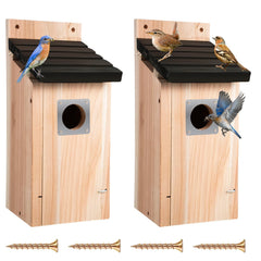Dreyoo front view dark wood bird house showing weather-resistant finish and sturdy build