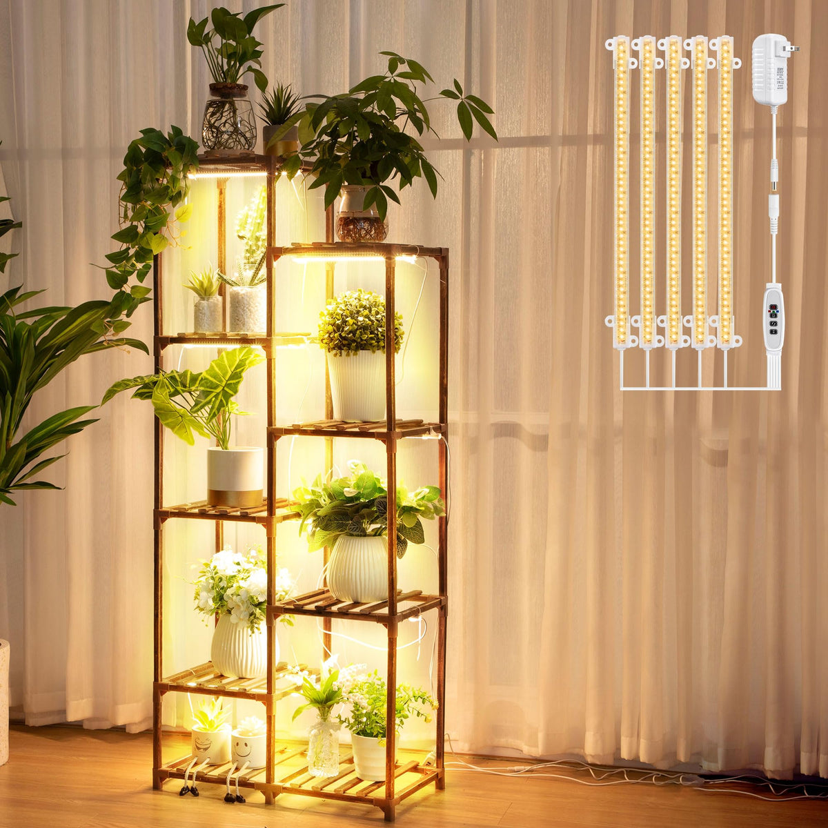 Dreyoo front view of 8-tier plant stand showing organized plants and space saving